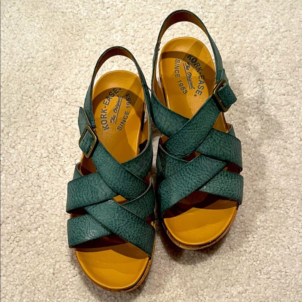 Kork-Ease Teal and Mustard Sandals